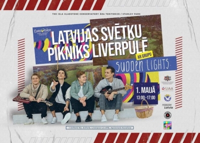 Aicinājums uz Latvijas svētku pikniku Liverpūlē ar grupu "Sudden Lights"